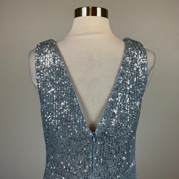 Eliza J Blue Sequined Cocktail Dress Size 16 Sleeveless V-Neck Mini Sheath - Picture 8 of 13